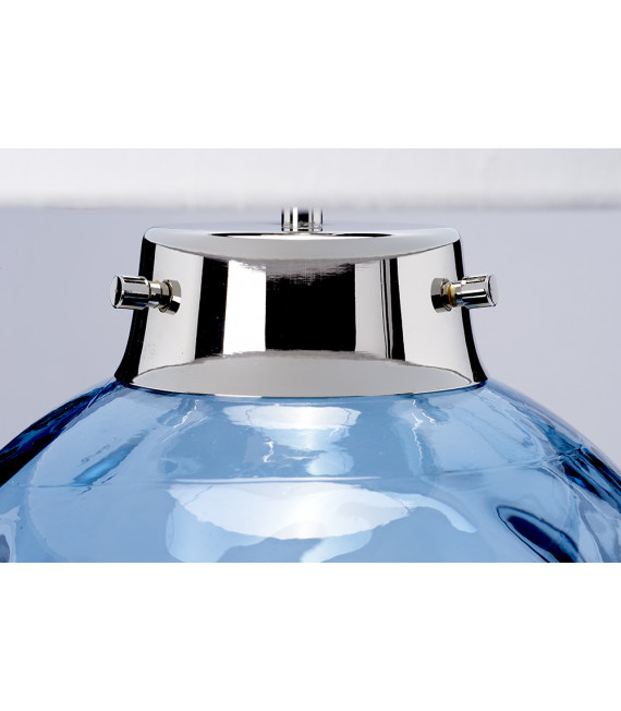 Lampe de table Kara Nickel poli métallique - Verrerie bleue 55,5 Cm