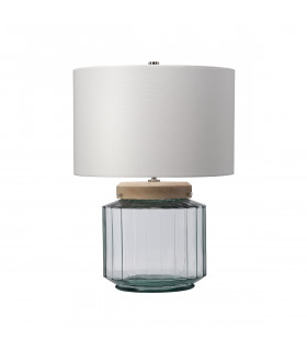 Lampe de table Luga Nickel poli sur le métal - Verrerie Clear / Naturel - Lumière de bois 51