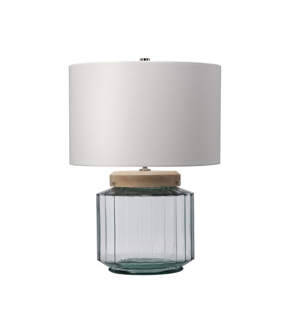 Lampe de table Luga Nickel poli sur le métal - Verrerie Clear / Naturel - Lumière de bois 51