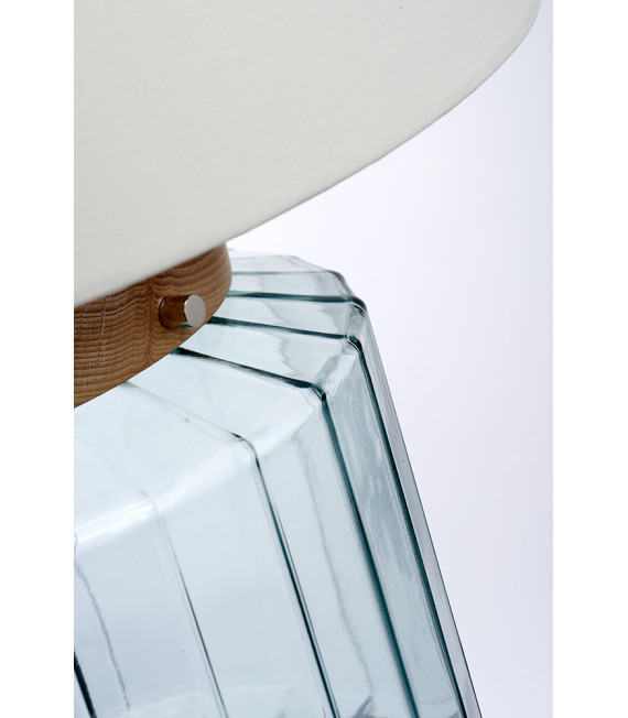 Lampe de table Luga Nickel poli sur le métal - Verrerie Clear / Naturel - Lumière de bois 51,4 Cm