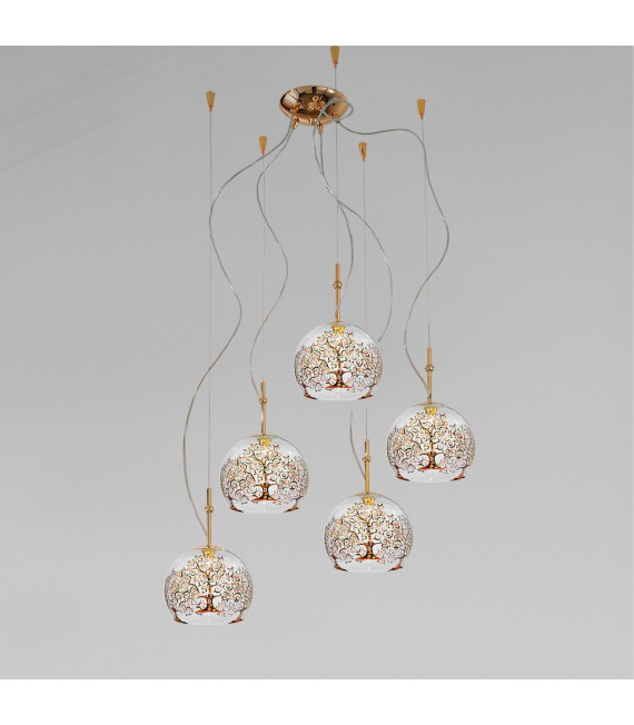 Lampada a sospensione Luna oro 24 carati 5 lampadine 200cm