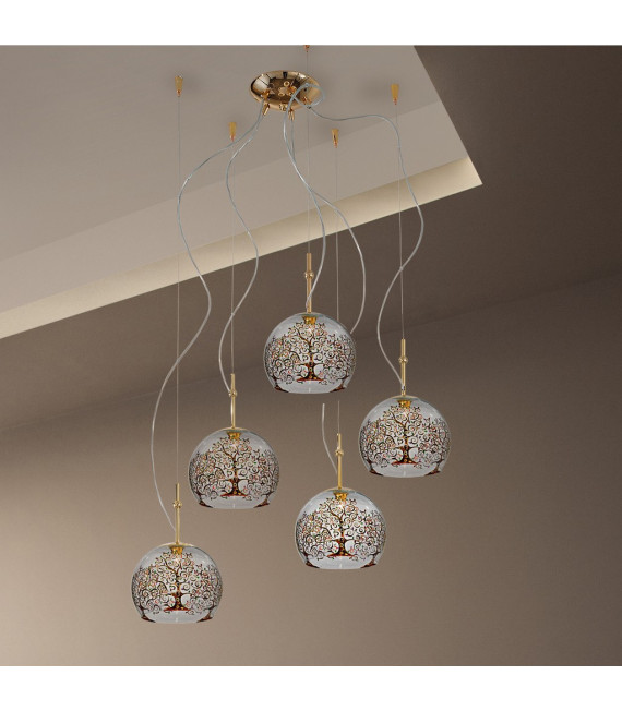 Lampada a sospensione Luna oro 24 carati 5 lampadine 200cm