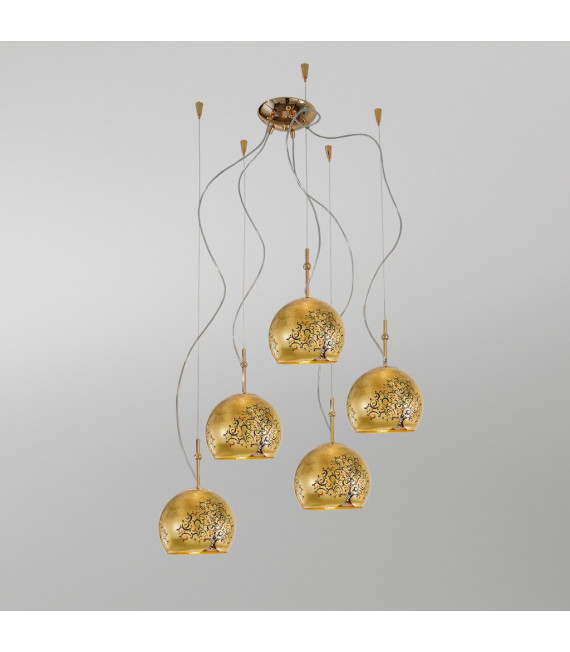Lampada a sospensione Luna oro 24 carati 5 lampadine 200cm