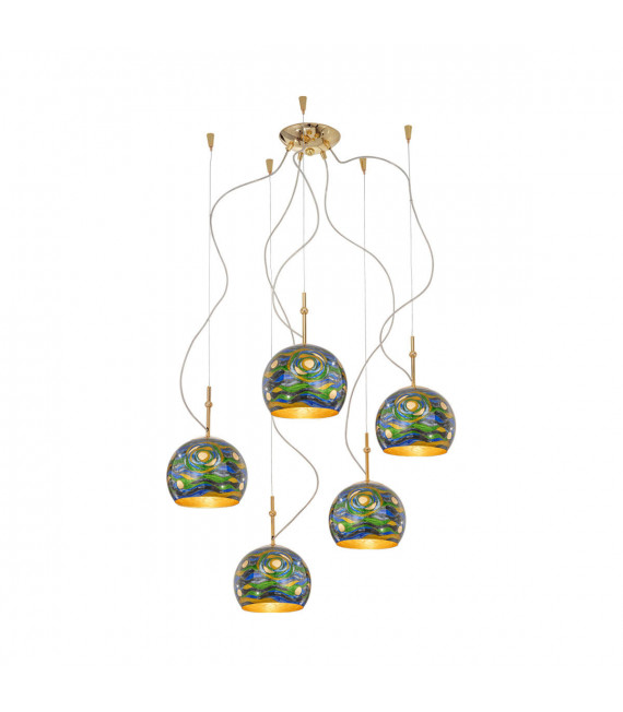 Luna Pendelleuchte 24 Karat Gold 5 Glühbirnen 200cm