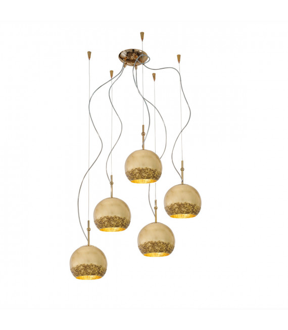 Lampada a sospensione Luna oro 24 carati 5 lampadine 200cm