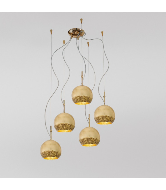 Lampada a sospensione Luna oro 24 carati 5 lampadine 200cm
