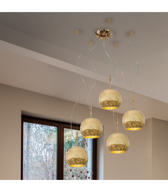 Luna pendant lamp 24 carats gold 5 bulbs 200cm