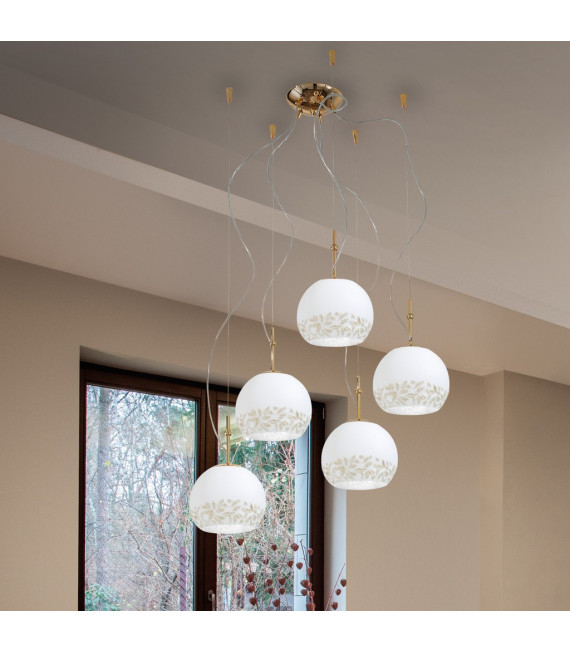 Lampada a sospensione Luna oro 24 carati 5 lampadine 200cm