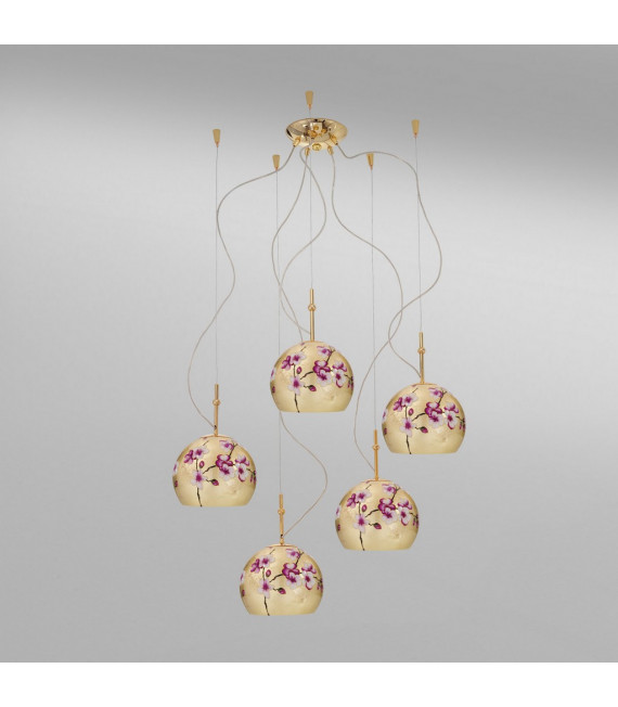 Lampada a sospensione Luna oro 24 carati 5 lampadine 200cm