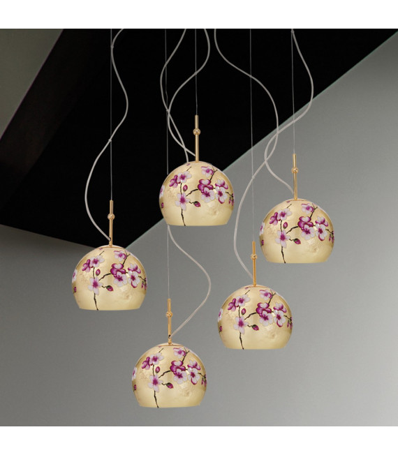 Luna pendant lamp 24 carats gold 5 bulbs 200cm