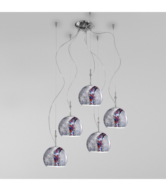 Luna Chrome pendant light 5 bulbs 200cm