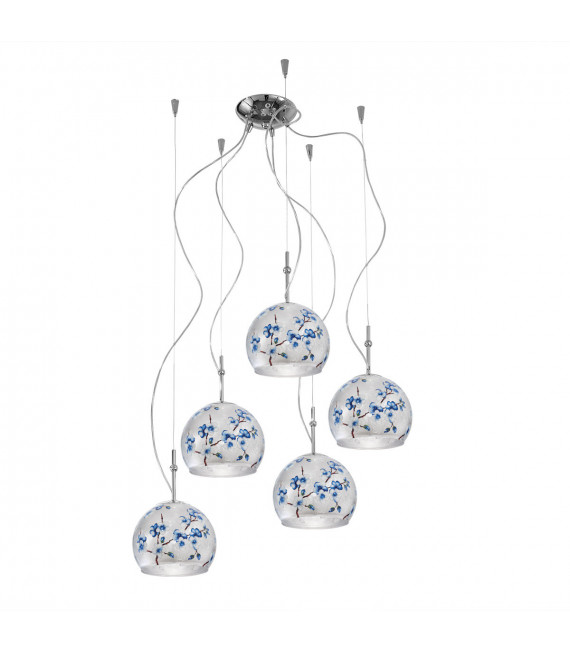 Luna Chrome pendant light 5 bulbs 200cm