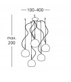 Luna Chrome pendant light 5 bulbs 200cm
