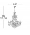Chandelier sans abats jours Versailles 24 carats d'or 18 ampoules 113cm