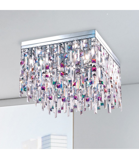 Plafonnier Design Prisma Chrome 16 ampoules 40cm