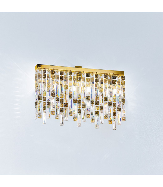 Plafón Diseño Prisma oro 24 kilates 3 bombillas 33cm