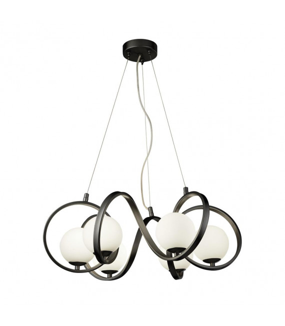 Pendente Twister Vetro, acciaio dolce Nero opaco, Opale bianco opaco 6 lampadine 21cm