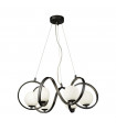 Suspension Twister Verre,acier doux Noir mat,Opal blanc mat 6 ampoules 21cm