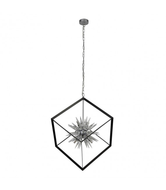 Colgante Stellar Cristal, acero dulce cromado, negro, transparente 6 bombillas 74cm