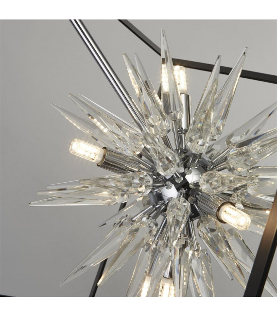 Pendente stellare in vetro, acciaio dolce cromato, nero, trasparente 6 lampadine 74 cm