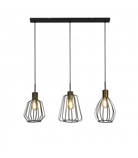 Lampada a sospensione Melbourne a 3 luci in acciaio dolce ottone anticato, nero sabbiato