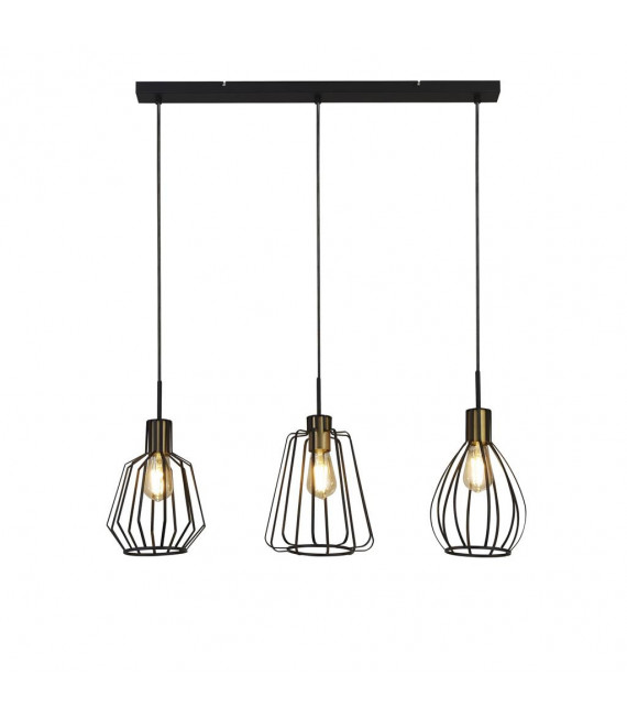 Lampada a sospensione Melbourne a 3 luci in acciaio dolce ottone anticato, nero sabbiato