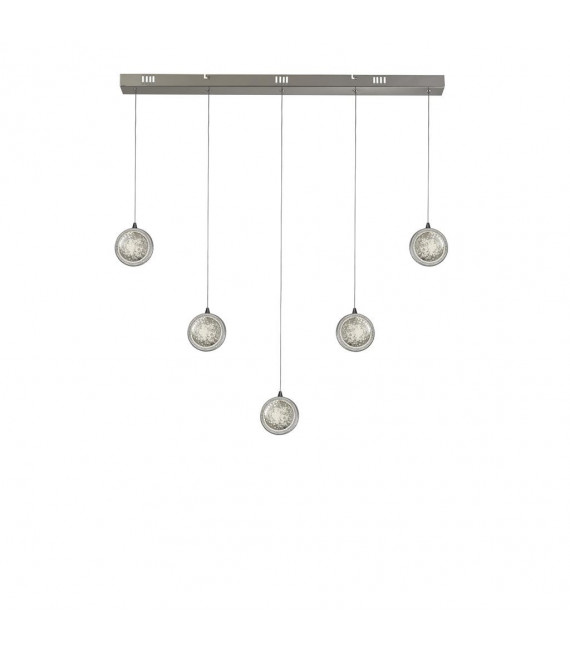 Quartz 5 bulb pendant Glass, stainless steel, mild steel Chrome, Clear