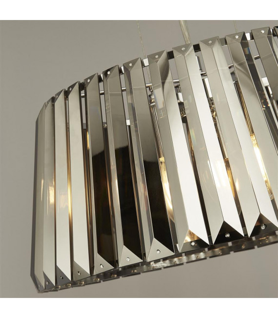 Tiara-Kristall-Pendelleuchte, Mild Chrome Steel, Smoked 5 Glühbirnen 22cm