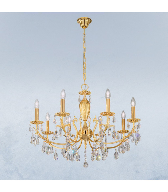Kronleuchter Victoria 24 Karat Gold ohne Lampenschirme 8 Glühbirnen 55cm