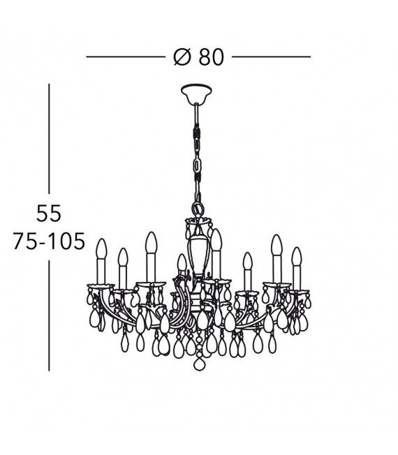 Candelabro Victoria oro 24 kilates sin pantallas 8 bombillas 55cm