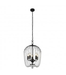 Pendente per doccia in vetro, acciaio dolce nero, trasparente 5 lampadine 56 cm