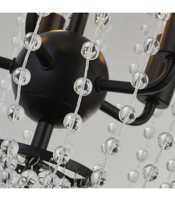 Shower Pendant Glass, Mild Steel Black, Clear 5 bulbs 56cm