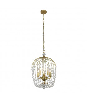 Lampada a sospensione per doccia in vetro, acciaio dolce verniciato oro, trasparente 5 lampadine 56cm