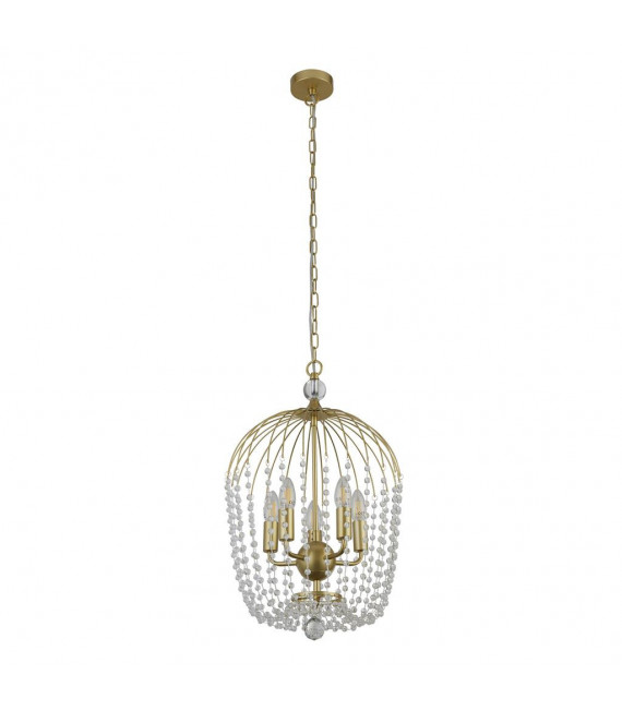Glasduschen-Pendelleuchte, goldlackierter Baustahl, transparent 5 Glühbirnen 56 cm