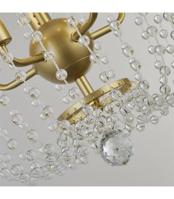 Lampada a sospensione per doccia in vetro, acciaio dolce verniciato oro, trasparente 5 lampadine 56cm