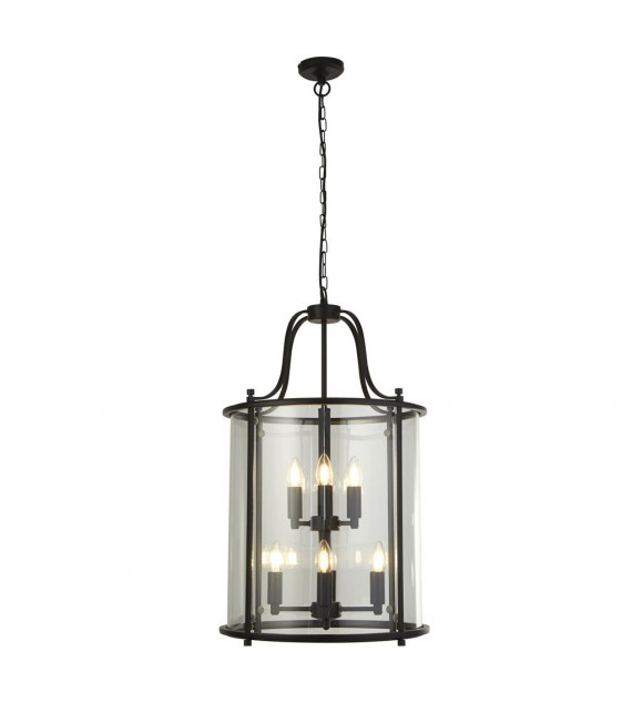 Lanterna lampada a sospensione Lanterna Vetro, acciaio dolce Nero, Trasparente 8 lampadine 75cm