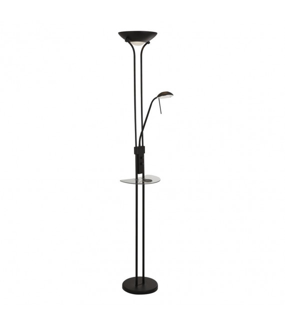 Lampadaire avec liseuse Wireless 1 ampoule Verre,acier doux Noir mat,Transparent,givré