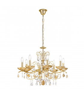 Chandelier sans abats jours Carmen 24 carats d'or 8 ampoules 52cm