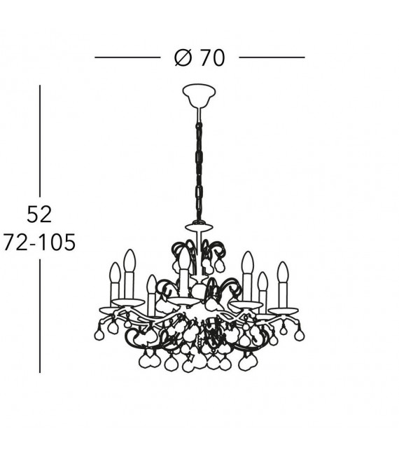 Chandelier sans abats jours Carmen 24 carats d'or 8 ampoules 52cm