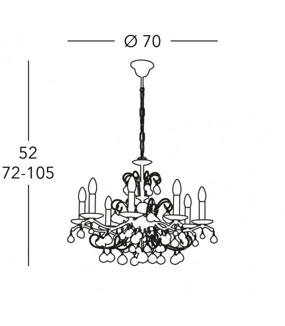 Chandelier sans abats jours Carmen 24 carats d'or 8 ampoules 52cm