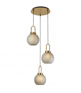 3-bulb Snowdrop pendant Glass, mild steel Brass, acid-etched glass
