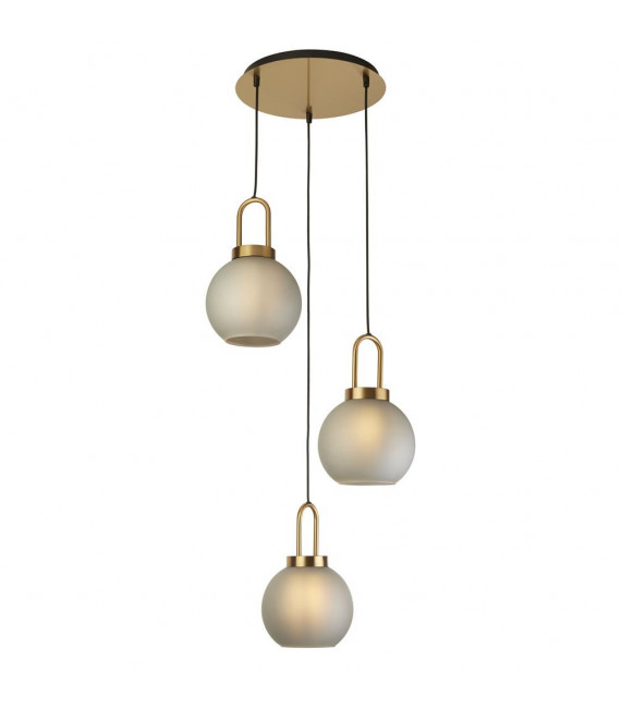 Suspension Snowdrop 3 ampoules Verre,acier doux Laiton,verre acide