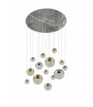 Suspension Planets 14 ampoules Acrylique,acier doux Chrome,laiton satiné,cuivre,Transparent