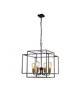 Suspension Crate Acier doux Noir mat 4 ampoules 86cm
