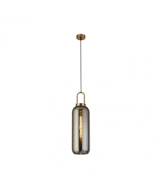 Design-Pendelleuchte Pipette Glass, Baustahl Messing, Rauchglas 1 flammig 53,5cm