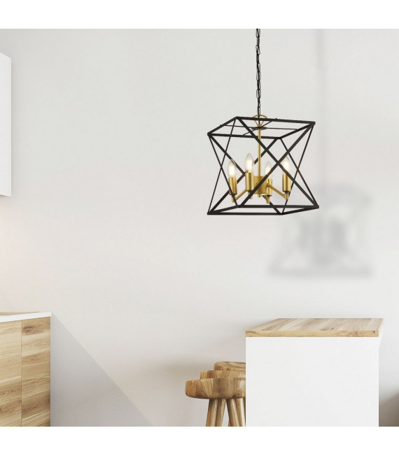 Ciondolo Hexa Acciaio dolce Nero 4 lampadine 34,5 cm
