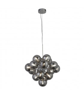 Berry Glass pendant light, chrome mild steel, smoked 17 bulbs 36cm