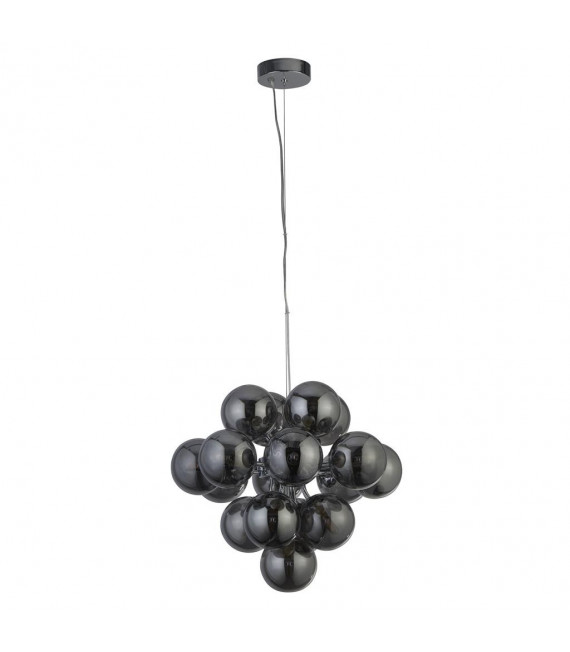 Suspension Berry Verre,acier doux Chrome,fumé 17 ampoules 36cm