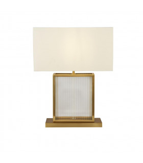 Clarendon Tischlampe Glas, Kunststoff, Samt, weißer Weichstahl, satiniertes Messing, klar 1 Glühbirne 37cm