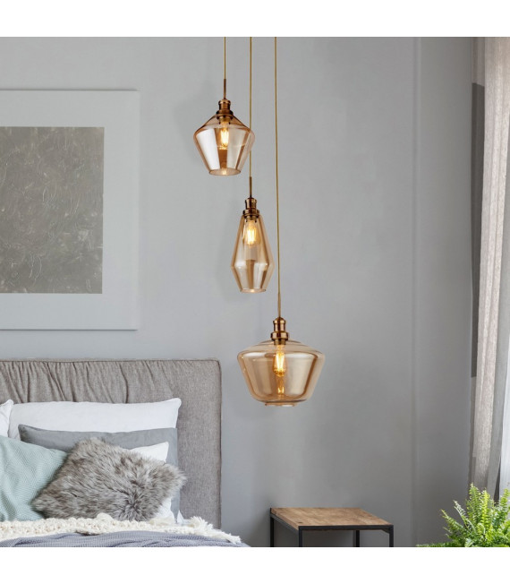 Mia pendant light Mild steel Antique brass 3 bulbs 150cm